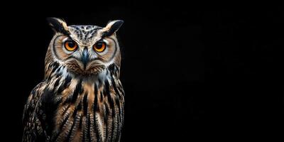Majestic owl portrait against black background photo