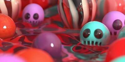 Colorful spheres with skull faces in liquid photo