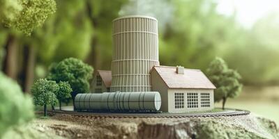 Model of house near industrial plant photo