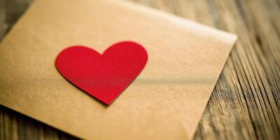 Red heart on kraft paper envelope photo