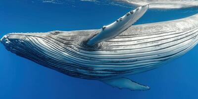 Humpback whale underwater, close-up view photo