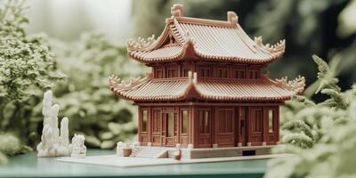 Detailed model of an Asian temple photo