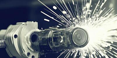 Industrial robotic arm sparks metal photo