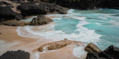 Waves crashing on a secluded beach photo