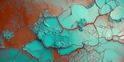 Abstract teal and copper cracked texture photo