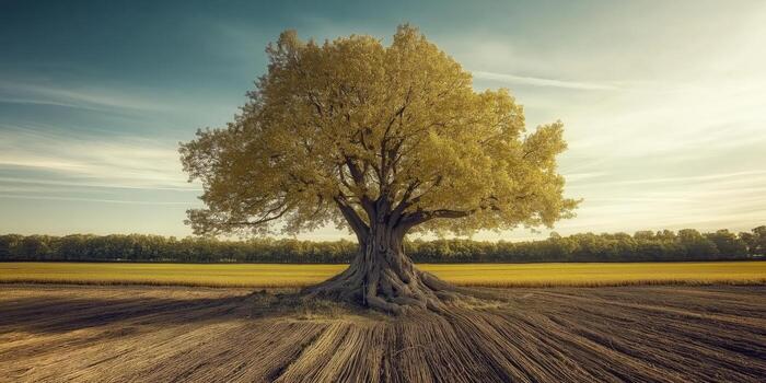 Majestic tree in a golden field photo