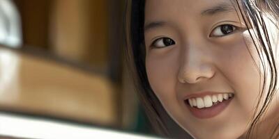Smiling girl's portrait, close-up. photo
