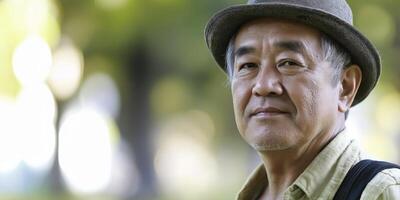 Portrait of a pensive senior man outdoors. photo