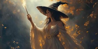 Enchanted witch casting a spell photo