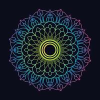 Neon Glowing Mandala with Floral Geometric Patterns on Dark Background vector