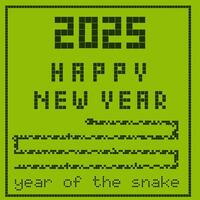 2025 Happy New Year square card. Year of the snake background in retro pixel art style. Old fashioned phone game concept for new year celebration. vector