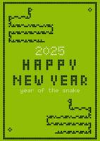 2025 Happy New Year vertical design template for poster, card, banner. Year of the snake. Chinese new year modern . Retro game conceptual design. vector
