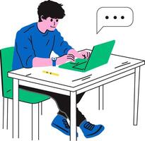 Hand drawn people using laptop chating vector