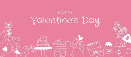 Horizontal banner with pink background and elements for Valentine's Day. Place your text. Valentine's Day sale header or coupon template, postcard. vector