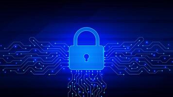 Digital cyber security concept with padlock and circuit board on dark blue background. Secure data from crime, virus cyber and internet protection vector