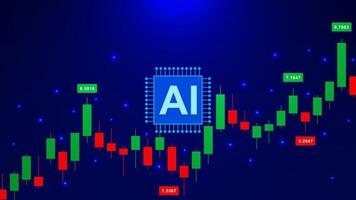 Candlestick chart graph with AI Artificial Intelligence chip for financial investment, stock market and forex trading concept vector