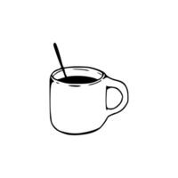 A black and white drawing of a cup with a spoon vector