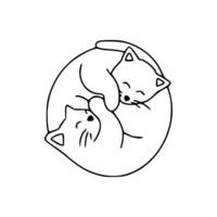 A black and white drawing of a cat curled up in a circle vector