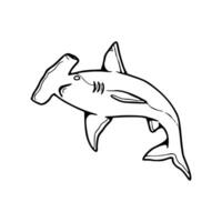 A black and white drawing of a hammerhead shark vector