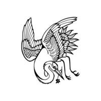 A drawing of a crane with wings spread out vector