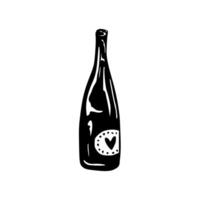 A black and white drawing of a bottle of wine vector