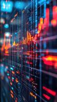 Financial data stream displaying on digital screen in perspective photo