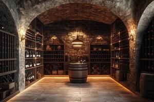Large wine cellar with many wine bottles aging in a traditional environment photo