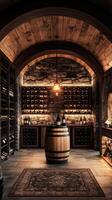 Large wine cellar with many wine bottles aging in a traditional environment photo