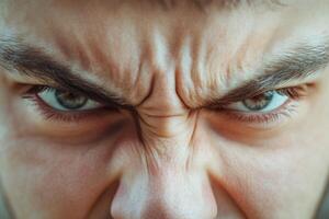 Intense expression of anger captured in close-up during a moment of frustration and emotion photo