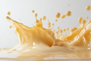 Creamy splash of liquid forming a dynamic pattern against a neutral background photo