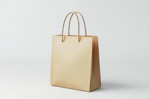Simple brown paper shopping bag on a clean white background showcasing its minimalist design and versatile use photo