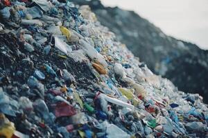 Waste accumulation showcases the growing plastic pollution issue in urban environments during daylight hours photo