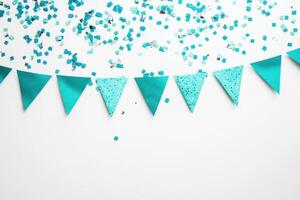 Celebrate with vibrant turquoise decorations and confetti for a festive atmosphere at any gathering or party photo