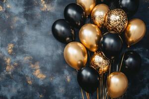 Balloons in black and gold create an elegant atmosphere for celebrations and special events photo