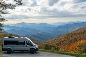 Scenic mountain overlook with a camper van during autumn near the Appalachian Mountains photo