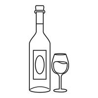 Isolated black and white of a wine bottle and glass on a white background vector