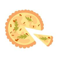 Isolated French quiche pie on a white background hand drawn vector