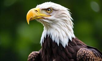 Majestic bald eagle portrait sharp focus detailed feathers photo