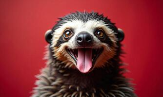 Smiling sloth portrait vibrant background studio lighting photo