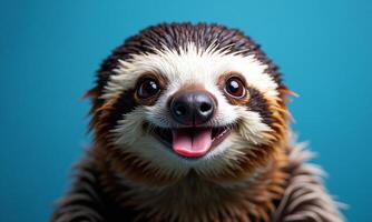 Smiling sloth portrait vibrant background studio lighting photo