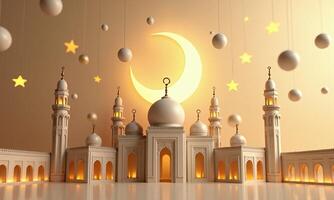 Islamic architecture golden crescent moon ornate patterns mosque photo