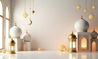 Islamic architecture golden lanterns ornate mosques white photo