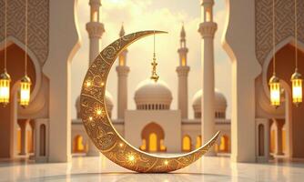 Islamic architecture golden crescent moon ornate patterns mosque photo