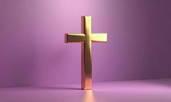 Golden cross studio background 3D rendering minimalist religious photo