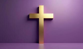 Golden cross studio background 3D rendering minimalist religious photo