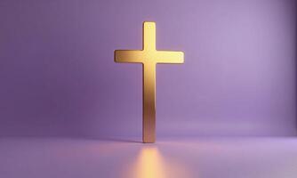 Golden cross studio background 3D rendering minimalist religious photo