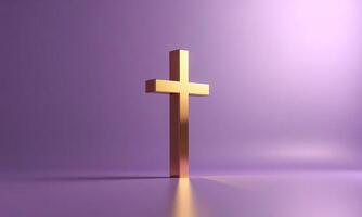 Golden cross studio background 3D rendering minimalist religious photo
