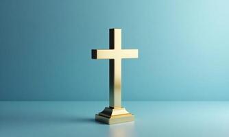Golden cross studio background 3D rendering minimalist religious photo