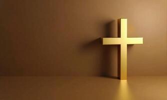 Golden cross studio background 3D rendering minimalist religious photo