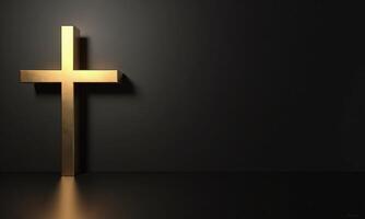Golden cross studio background 3D rendering minimalist religious photo